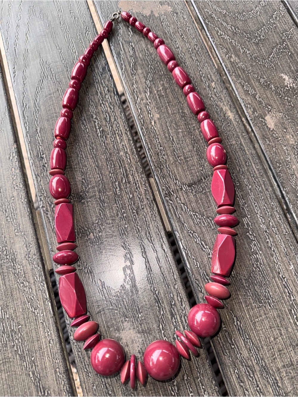 Vintage Chunky Burgundy Bead Statement Necklace | Maroon Geometric Boho - Picture 2 of 4